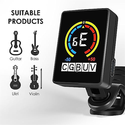 st. gitarrstämapparater med laddningsbar clip-on för gitarr, bas, ukulele, viol 2