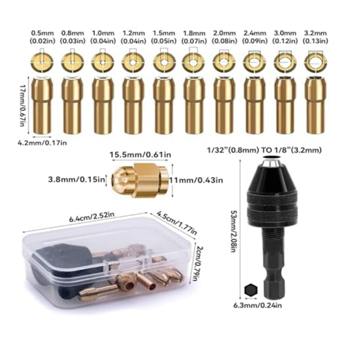 12-teiliges Bohrfutter-Adapter-Set, 4486 Bohrfutter, 4485 Spannzangen, Messing-Ch 2