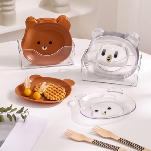 Bandeja de lixo de mesa transparente com formato de urso e osso para cuspir 1
