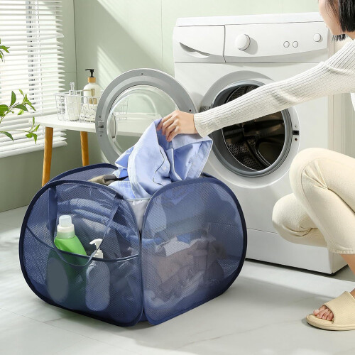 Mesh -Up Laundry Hamper with Strong Handles, Opening Clothes Side Poc 2
