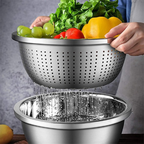 Rustfri stålskåle, salatskål, metalskåle med vandfilter 2