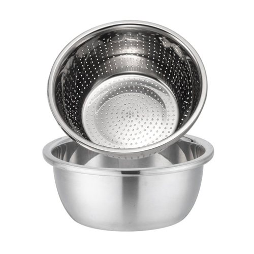 Rustfri stålskåle, salatskål, metalskåle med vandfilter