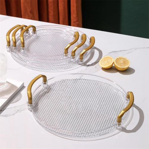 Acryl klar rund Serviertablett Badezimmer Eitelkeit dekorativ mit Golde 2