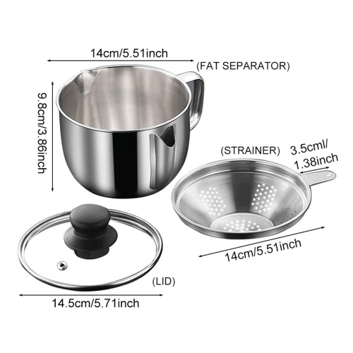 Rustfri stålfedtseparator 1L/4 kop, sovsfedt med si og 2