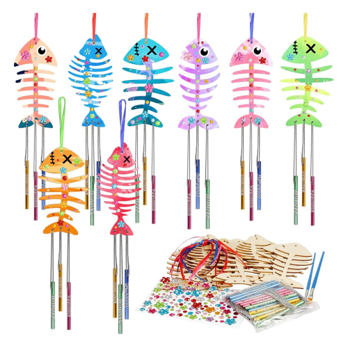 Scacciaspiriti Kit Campanelli Eolici Fai Da Te Per Bambini – 12 Razzi In Legno, Tubi, Nastri E Adesivi, Lavoretti Creativi 10+ Anni - 3