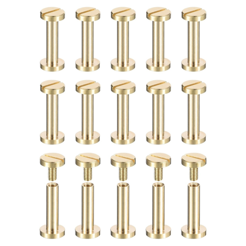 30Pack Brass Chicago Screws, 15x8mm Flat Head Screw Back Binding Post