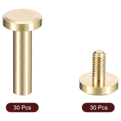 30Pack Brass Chicago Screws, 15x8mm Flat Head Screw Back Binding Post 2