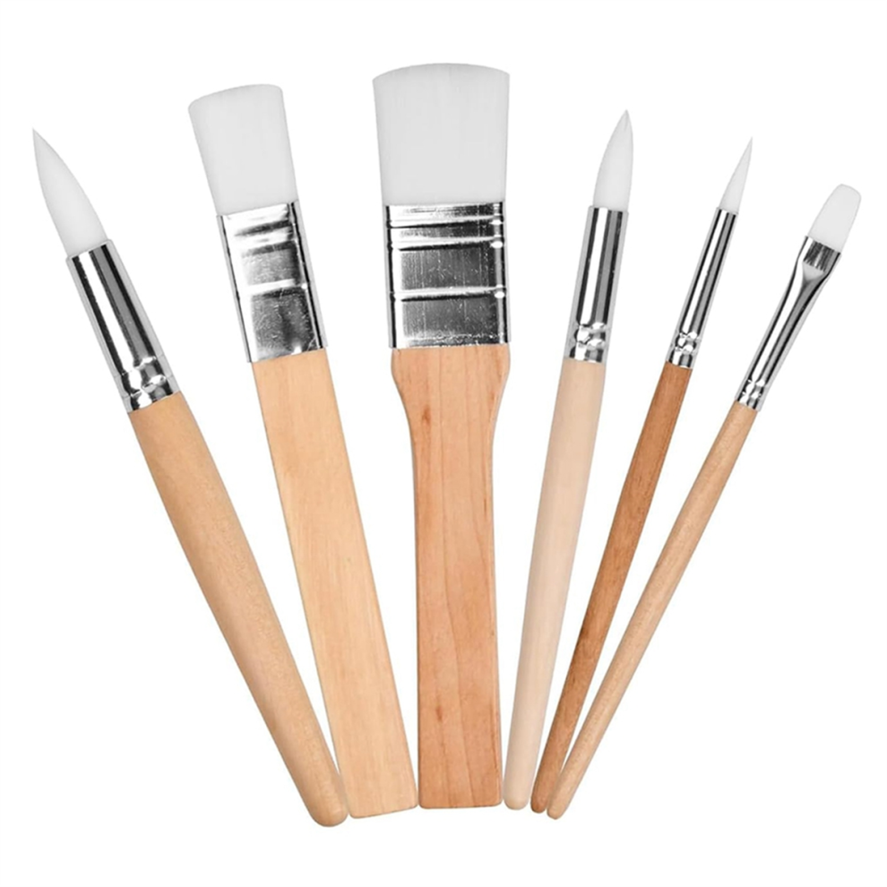Typecat Wooden Paint Brush Set, 6 Pieces Paintbrushes For Acrylic Painting Bru
