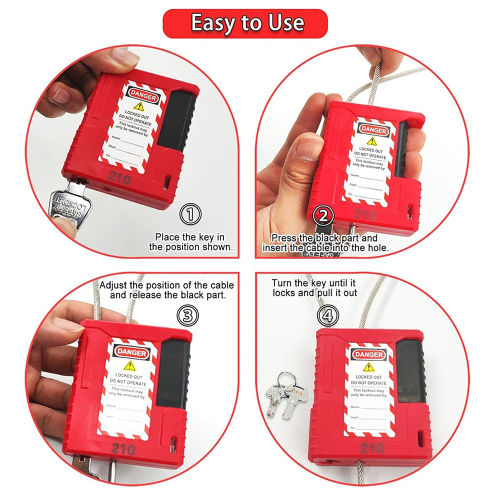 Lockout Tagout Cable Lock - 3.3ft Adjustable Lock, Steel with Vinyl Co ...