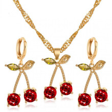 1 Set Necklace Earring Suit Cute Gemstone Cherry Women's Simple Versatile Faux Crystal Necklace Accessories