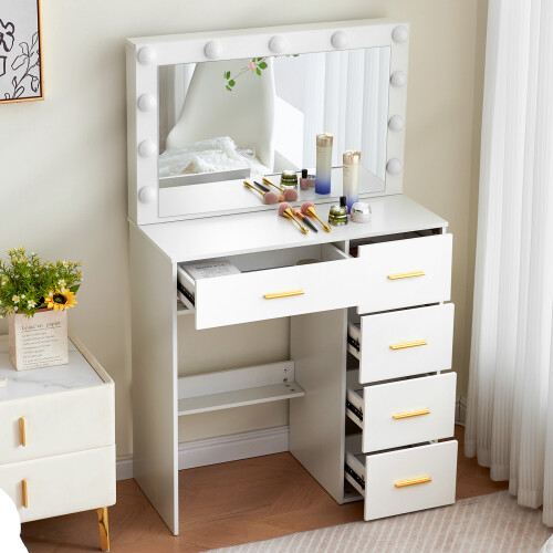 UK Dressing Table W/ Large Hollywood Mirror 11 LED Bulbs Makeup Vanity 1