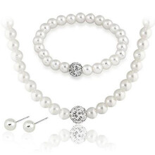 Women\\'s Bride Wedding Jewelry Set Crystal Faux Pearl Necklace Bracelet Earrings