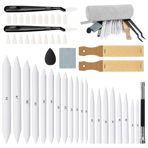 48 PCS Sketch Drawing Tools, 20 Blending Stumps Set & 2 Sandpaper Penc 2