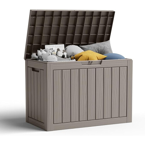 45 Gallon Resin Deck Box, Lockable Patio Outdoor Storage Box - Grey