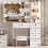 Hollywood Makeup Vanity Table Stool Set w/ LED Bulbs & Sliding Mirror 5