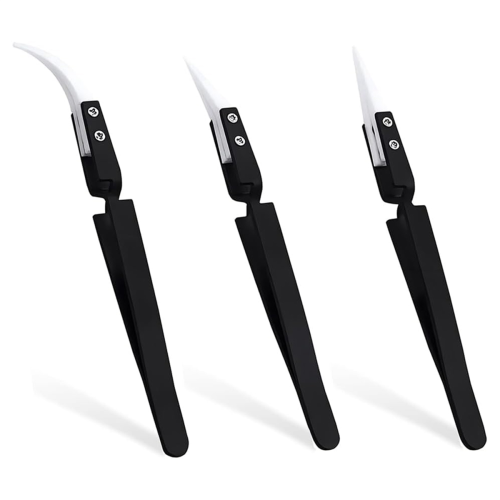 3Pcs Precision Ceramic Reverse Tweezers, Straight & Curved Tips Tweeze 1