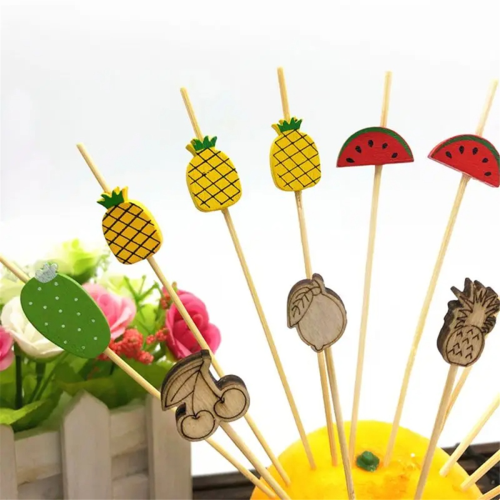 100 palillos de bambú desechables para comida, cóctel de frutas, hechos a mano 1