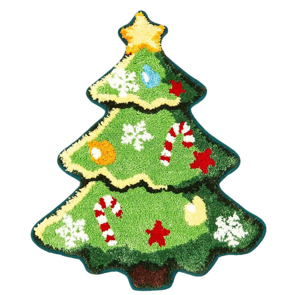 Tapis de sol absorbant en imitation cachemire pour salle de bain Motif sapin de Noël nordique