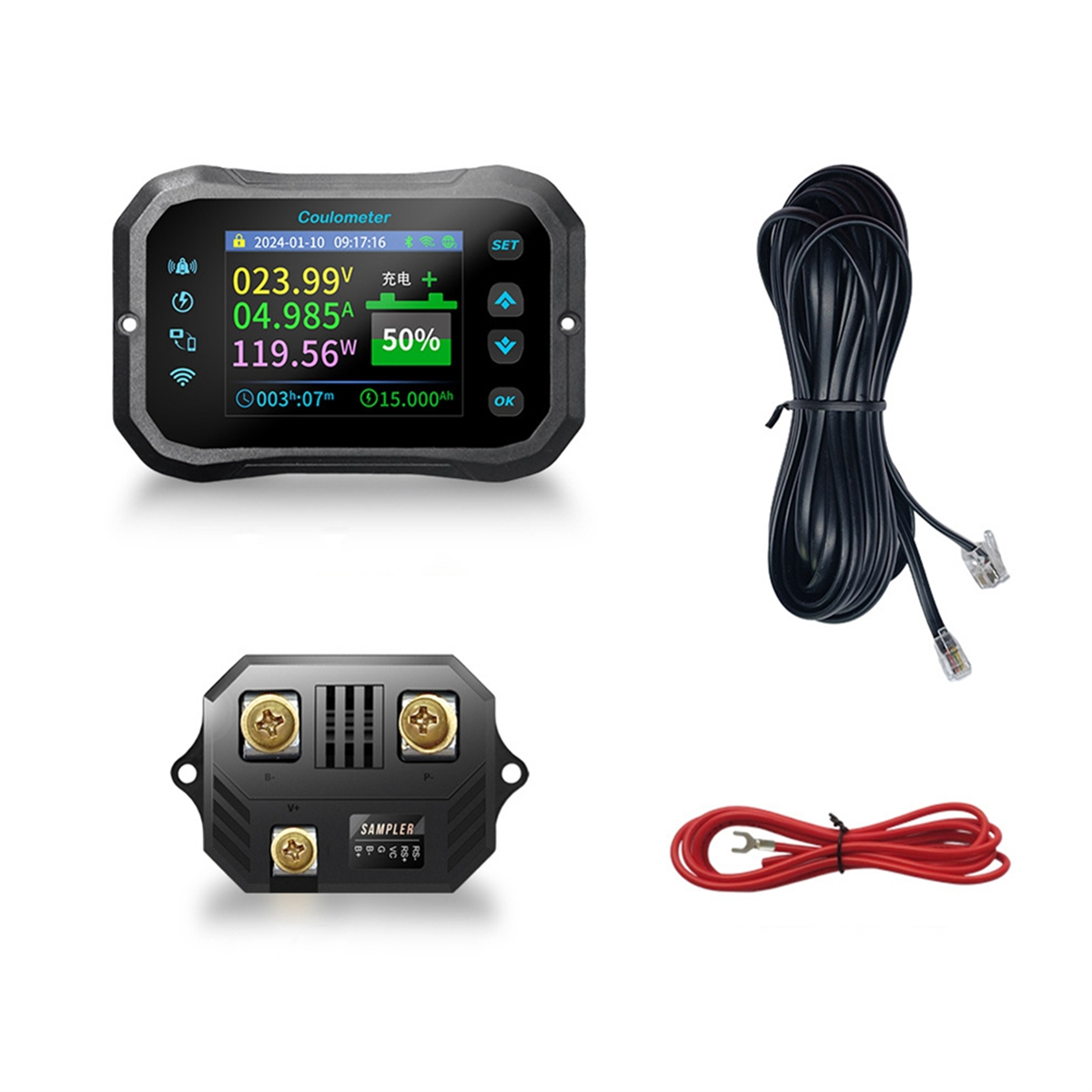 Misuratore Di Coulomb WiFi Lbvzxkad Per Batterie 10-100V – Shunt 0-50A, Bluetooth, App, Per RV E Sistemi Solari
