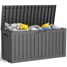 75 Gallon Resin Deck Box, Lockable Patio Outdoor Storage Box - Black