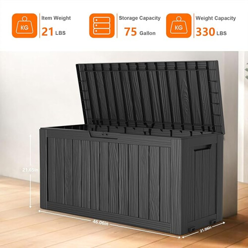75 Gallon Resin Deck Box, Lockable Patio Outdoor Storage Box - Black 1