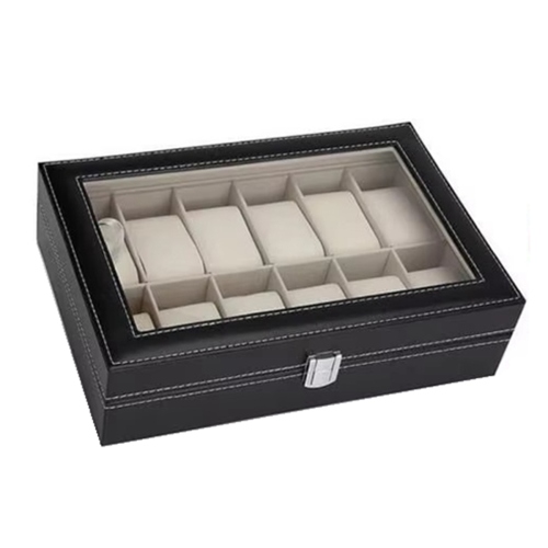 PU Læder Ur Display Box Samling Opbevaringsstativ Smykker 12-cifret