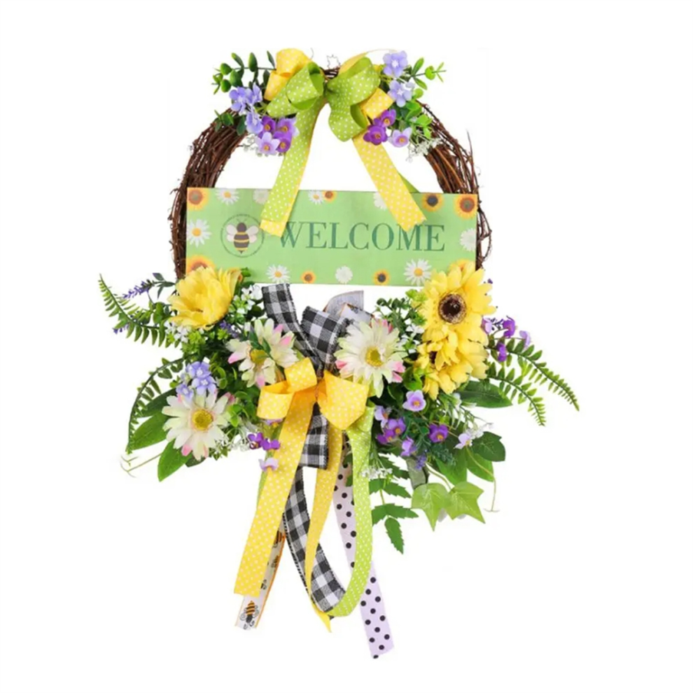 Welcome Spring Wreath Sign Decorative With Bow And Flower Festival Dec 4853103936105