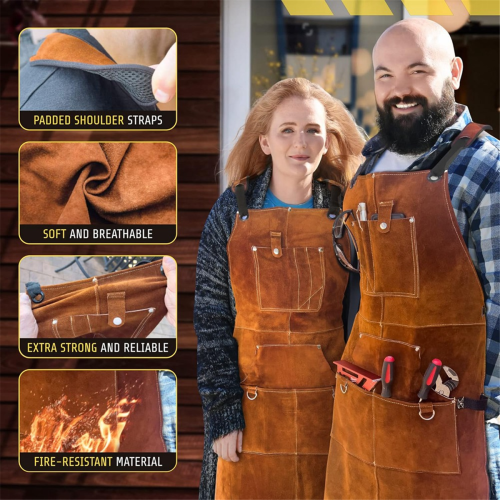 Workshop Apron with Tool Pocket, Men'S Heavy Duty Wooden Work for Blac 2