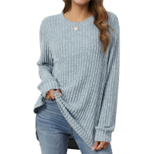 Top tunica casual da donna con scollo rotondo, azzurro chiaro, taglia L