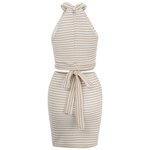 Sleeveless Backless Two Piece Suit and White L 2