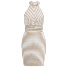 Sleeveless Backless Two Piece Suit and White L