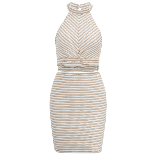 Sleeveless Backless Two Piece Suit and White L 1