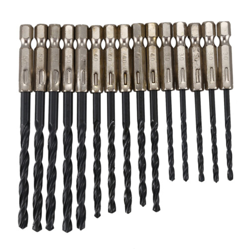 15 pcs High Speed Steel Titanium Coated Drill Bits Set 3 4 5 mm Hex Sh 1