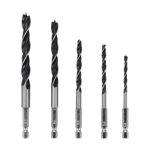 HSS 1/4 inch Hex Shank Point Twist Drill Bits Set Quick Change 5pcs 4