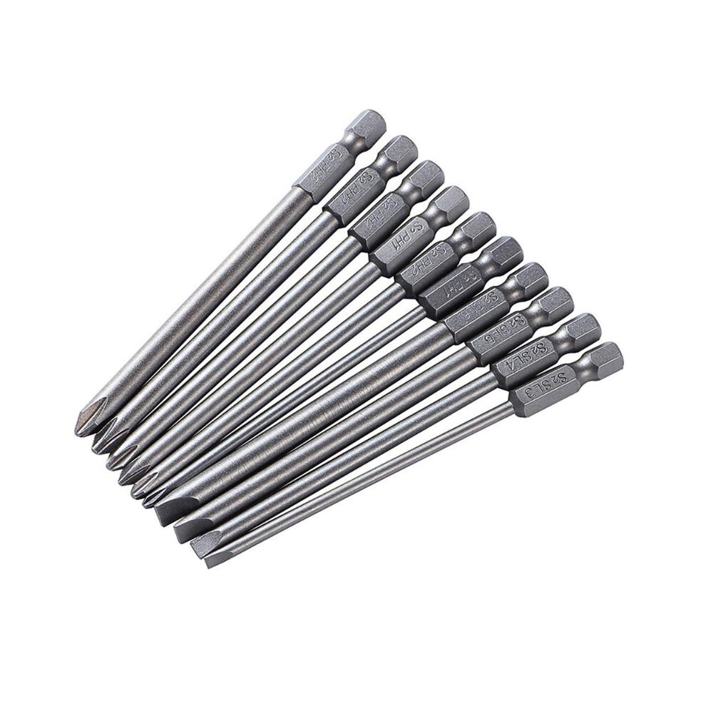 10Pcs/Set 100Mm Alloy Steel S2 Slotted Screwdriver Bits Straight Batch 4853103977412