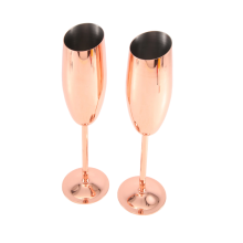 Set of 2 Stainless Steel Champagne Wine Flutes Glasses Rose Gold Unbre