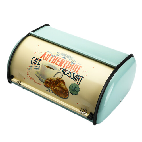 Vintage Bread Box Storage Bin Rollup Top Light Blue Small Powder Coate 1
