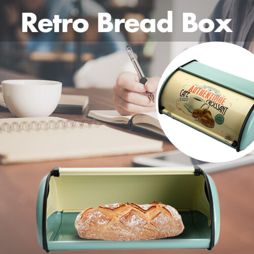 Vintage Bread Box Storage Bin Rollup Top Light Blue Small Powder Coate 2