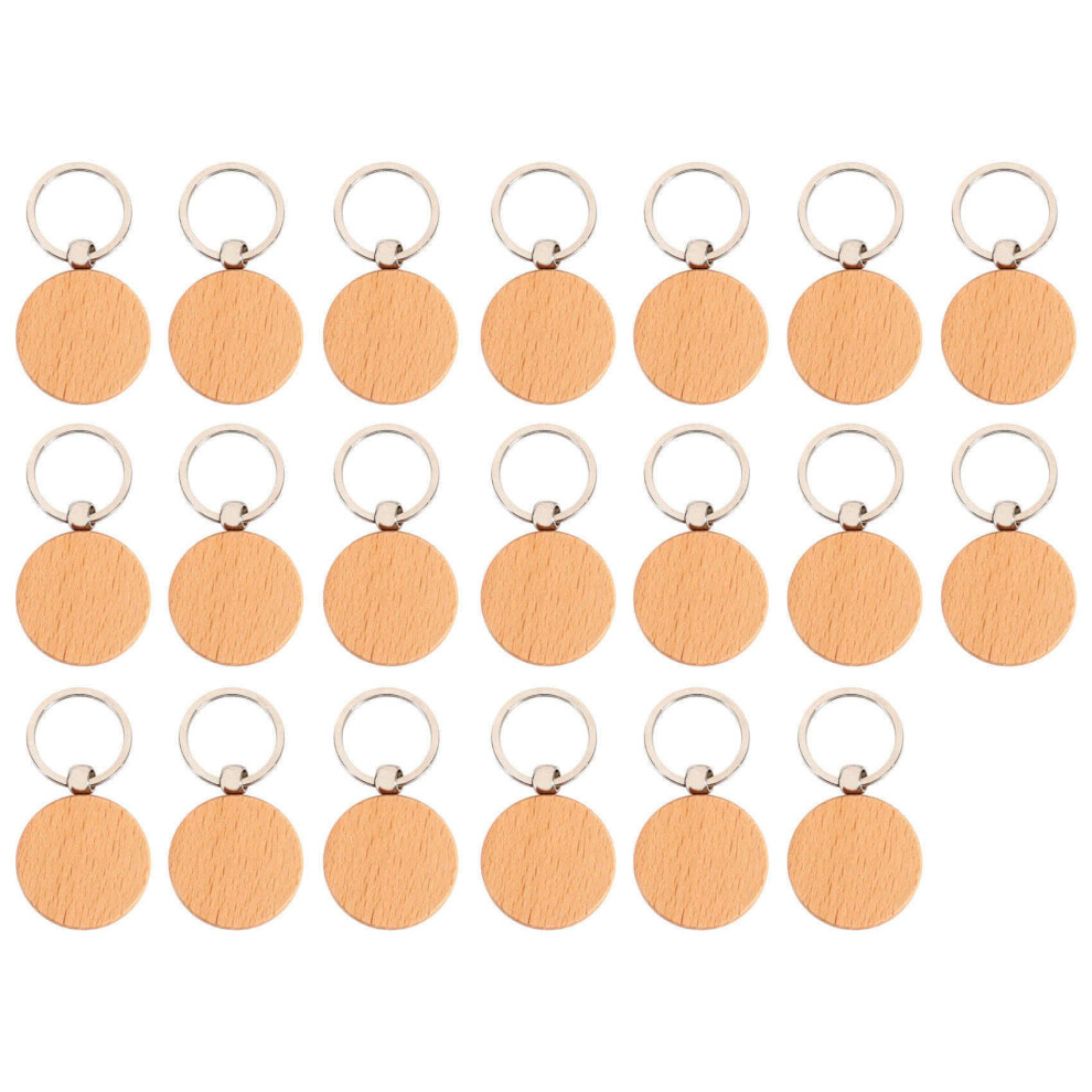 20Pcs Blank Round Wooden Keychain Diy Key Tag Gift 4853103985653