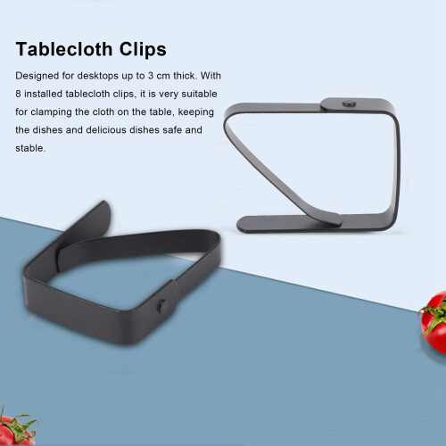 8 Pack Stainless Steel Tablecloth Clips Black Picnic Adjustable Anti-S 2