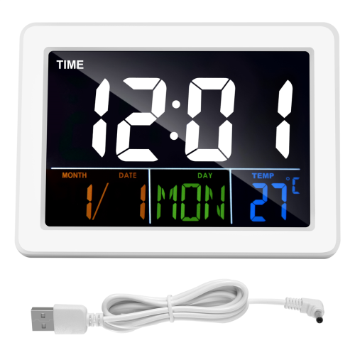 Color Large Screen LCD Electronic Desk Alarm Clock with Temperature Da
