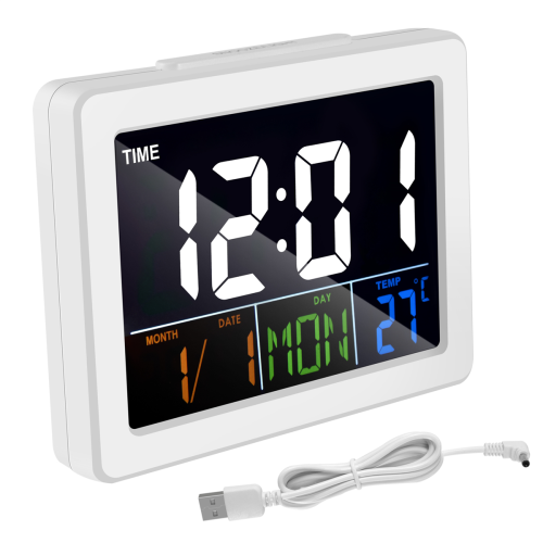 Color Large Screen LCD Electronic Desk Alarm Clock with Temperature Da 2