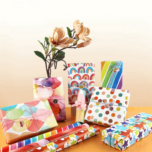 12 Sheets Gift Wrapping Paper Set, Rainbow Birthday Wrapping Paper Gif 2