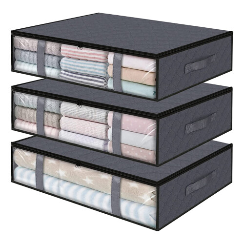 3 Pack Storage Bins Clothes Storage,Foldable Blanket Bags, Under Bed C