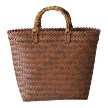 Women Portable Large-Capacity Straw Bag Tote Retro Hand-Woven Female W