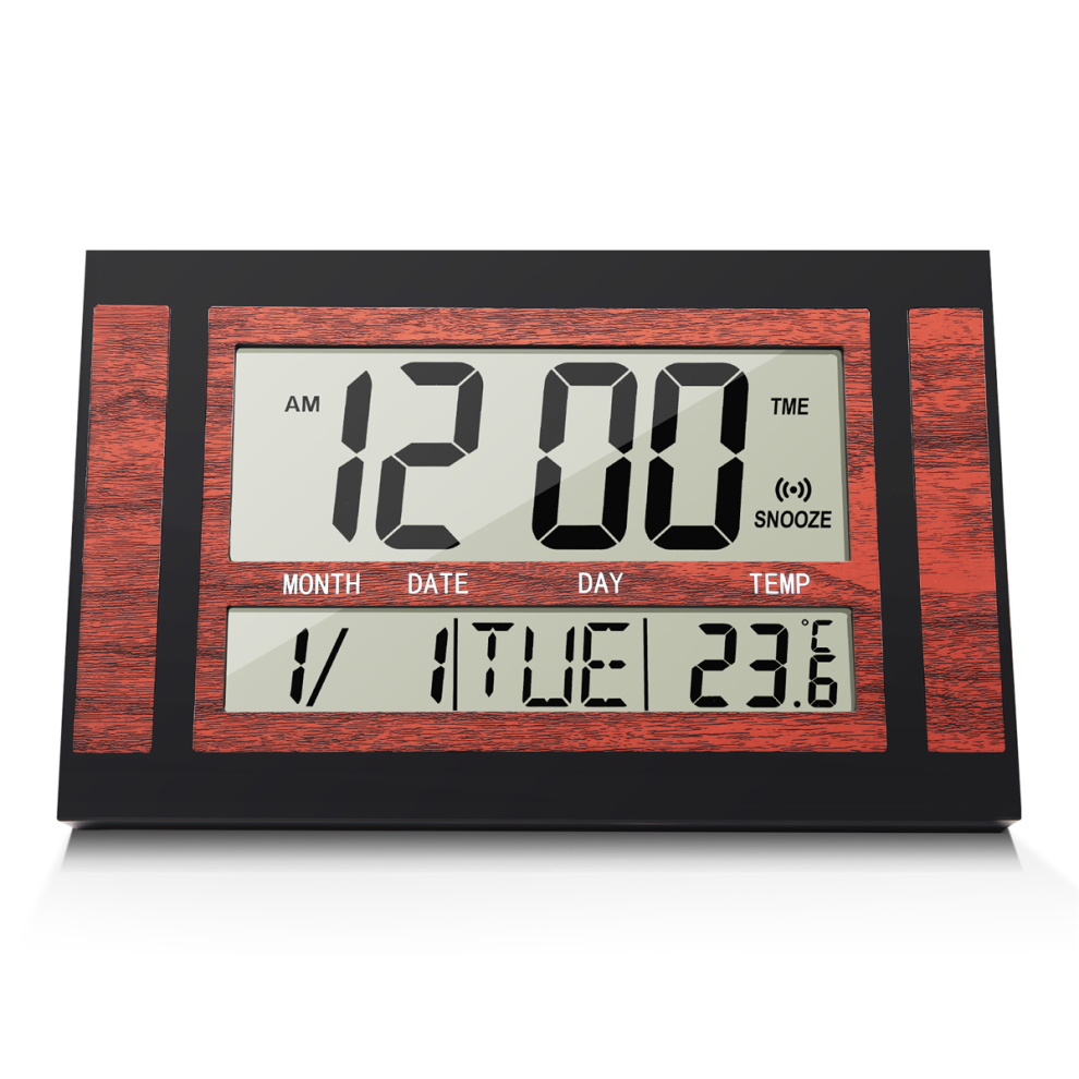 Reloj De Pared Digital Lcd NúMero Grande Hora Temperatura Calendario Alarma Ta-image