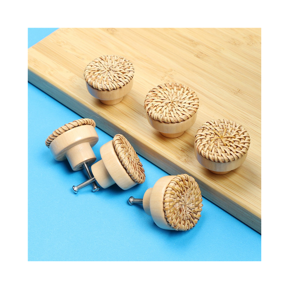 24Pcs Boho Rattan Dresser Knobs Round Wooden Drawer Cabinets Handles H 4851282147497