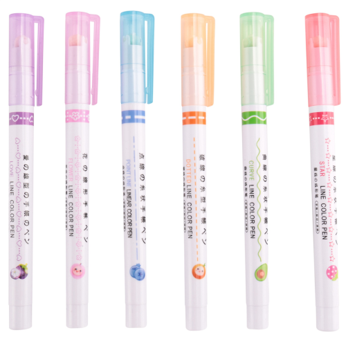 6 Piece Curve Highlighter Set with Different Shape Tip Pens, Colorful 1