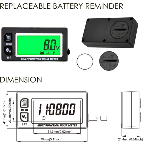 LCD Digital Hourmeter Tachometer Engine Thermometer Replaceable Clock 2