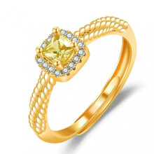Faux Yellow Crystal Women Ring Rhinestone Inlay Opening Adjustable Wedding Party Golden Finger Ring Fashion Jewelry Gift